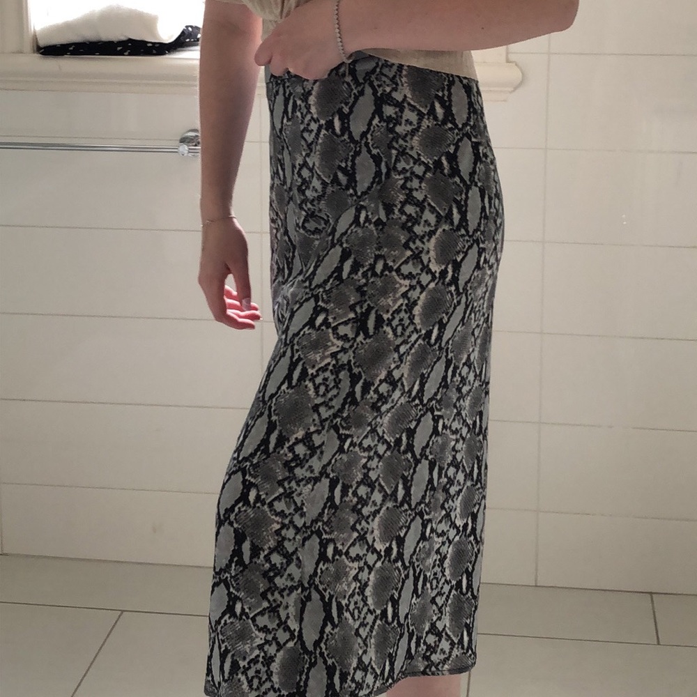 snakeskin print midi length skirt